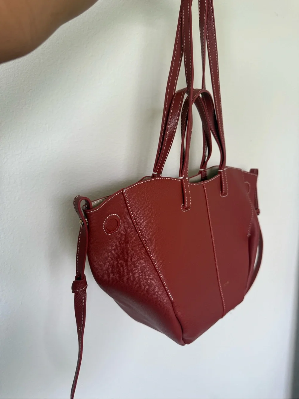 Polene Cyme Mini Red Clay Leather Tote Bag